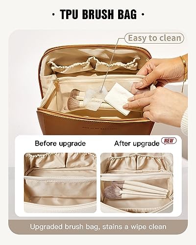 EACHY Travel Makeup Bag,Large Capacity Cosmetic Bags for Women,Waterproof Portable Pouch Open Flat Toiletry Bag Make up Organizer with Divider and Handle