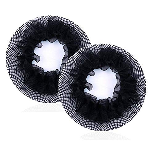 Black Bun Hair Nets Elastic Flower Edge Hairnet for Ballet Bun Cover Dance Skating Gymnastics Performance Dancers Hair Accessories, Black