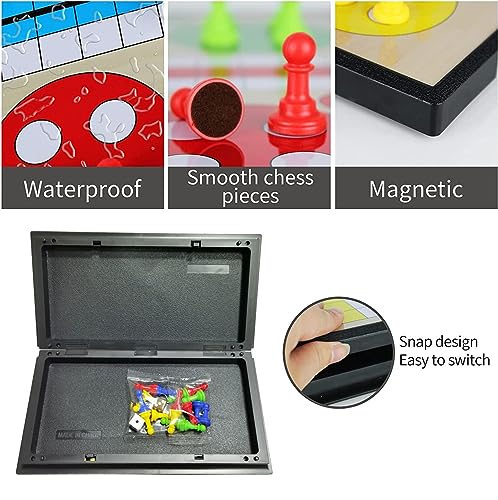 REVHQ Ludo Board Game,Magnetic Ludo Board Games Folding Flight Game Flying Chess Entertainment Educational Gift for Children Students Adults Family Home School Travel
