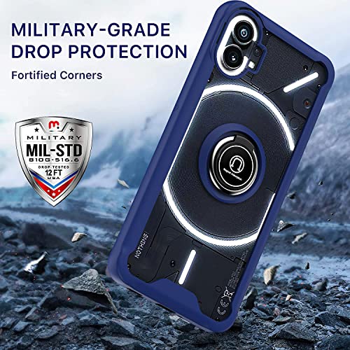 YIMICO Case for Nothing Phone 1 Case Cover Metal Ring Holder Grip Kickstand Car Magnetic Mount Shockproof Matte Hard Back Bumper Case for Nothing Phone 1 (Black)
