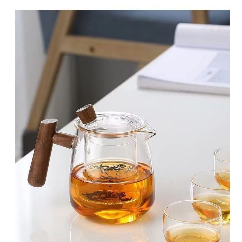 Glass Teapot with Infuser, Heat Resistant Borosilicate Glass Tea Kettle with Strainer and Wood Handle, Blooming and Loose Leaf Tea,saffron crocus,lemon, Stovetop Safe, 550ML (yanxie clear)