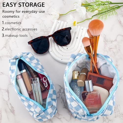 ZLFSRQ 3Pcs Checkered Makeup Bag for Women Large Cosmetic Bag Set Travel Toiletry Bag Makeup Pouch Bag for Purse Pink Zipper Storage Bag Organizer Cute Small Aesthetic Girls Car Essentials Bag