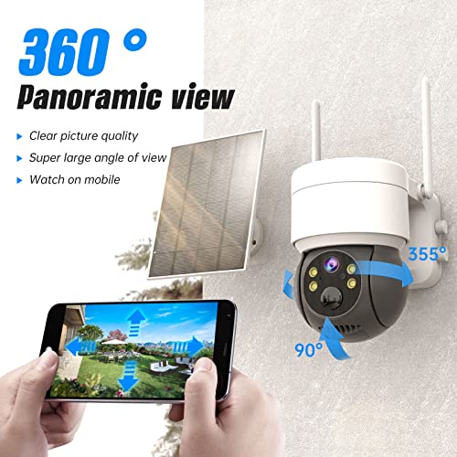 Rengu Outdoor Solar Wireless Security Camera, Weatherproof 1080P HD WiFi Security Camera APP Remote View Panoramic View for Outdoor