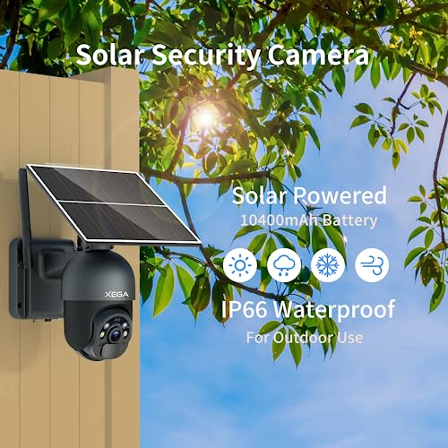 Xega 3G/4G LTE Security Camera No WiFi, 2K Super HD Solar Powered Wireless Outdoor 4G Security Camera, PIR Motion Sensor, Night Vision, 2 Way Talk, SIM Card Included