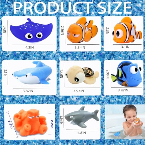 AM ANNA Kid Shower Toy Baby Bath Toys,8pcs Bath Toys for Kids Bathtub Water Toys,Shark Toddlers Infant Swimming Pool Toys,for Birthday Gifts Summer Beach,Pool Activity Squirting Kids Bath Toys