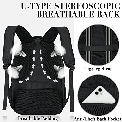 Laptop Backpack for Men and Women, Black Water Resistant Back Pack, Business Men Sturdy Computer Bag with USB Charging Port, School Backpacks for Teen Boys and Girls, Gifts