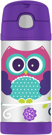 FUNTAINER STAINLESS STEEL KIDS SHARKS BOTTLE 355ML, F40123SK, KIDS WATER BOTTLE WITH STRAW, INSULATED FLASK, HYDRATION BOTTLE WITH LID - OWL