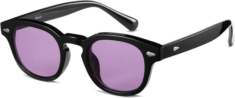 Unisex Vintage Retro Round Style Tinted Sunglasses For Men Women Fashion Circle Sun Glasses 46mm - C06 Black Frame/Purple Tinted Lens