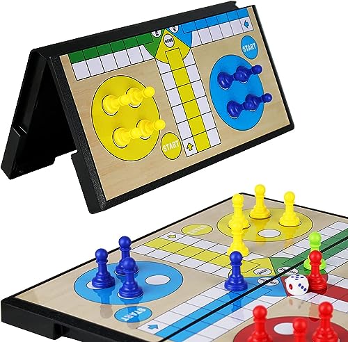 REVHQ Ludo Board Game,Magnetic Ludo Board Games Folding Flight Game Flying Chess Entertainment Educational Gift for Children Students Adults Family Home School Travel