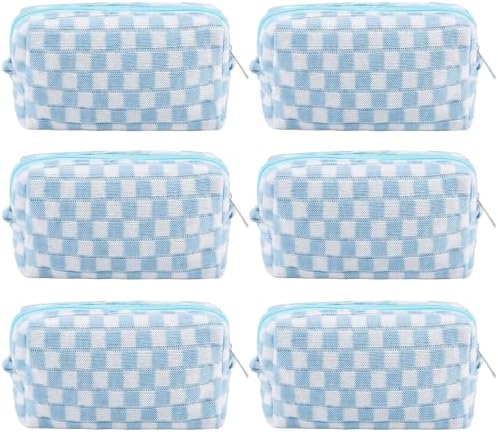 ZLFSRQ 3Pcs Checkered Makeup Bag for Women Large Cosmetic Bag Set Travel Toiletry Bag Makeup Pouch Bag for Purse Pink Zipper Storage Bag Organizer Cute Small Aesthetic Girls Car Essentials Bag