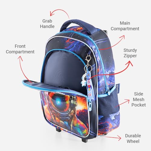 Eazy Kids 16Inch Set of 3 Trolley School Bag with Lunch Bag and Pencil Case Outer Space - Blue