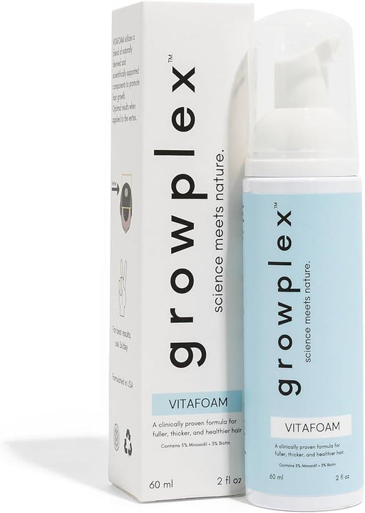 Growplex Vitafoam 5% Minoxidil Foam for Men & Women, DHT Blocking Minoxidil for Men Foam, Non-Greasy, Fast-Drying Formula for Hair Regrowth