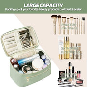 PawPawU Makeup Bag, Travel Cosmetic and Toiletry Organizer, Vegan Leather Waterproof Beauty Washbag with Handle to Keep Your Make up, Brushes, Skincare Products Organized (Beige)