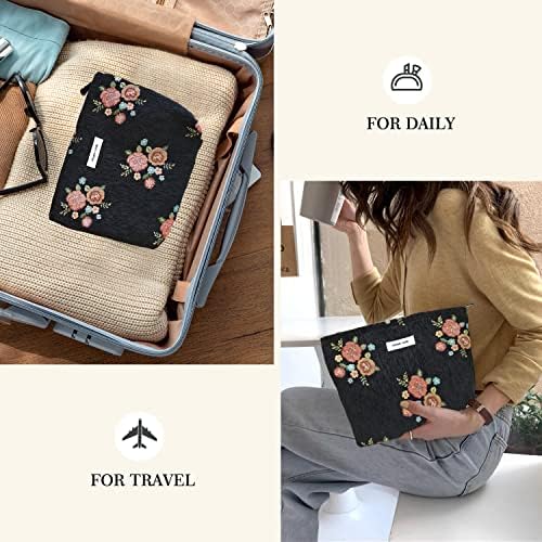 STARDW Flower Cosmetic Bags Makeup Bags for Women and Girls,Travel Makeup Bag Large Capacity Canvas Makeup Bag,Makeup Organizer Bag Zipper Pouch, Embossed pink, Large Capacity Aesthetic Makeup Bags