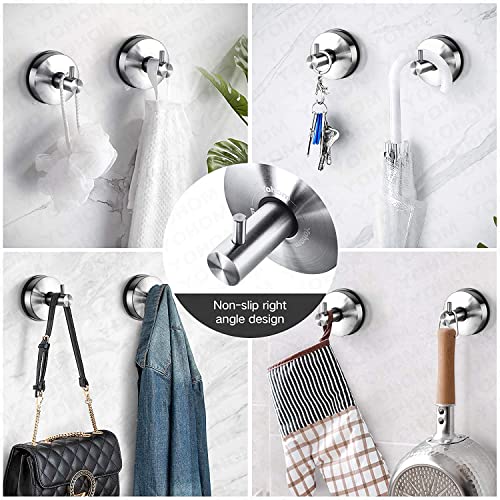 Yohom 2Pcs Stainless Steel Suction Cup Hooks Shower Holder - Removable Bathroom Shower Hook Suction Towel Rack and Kitchen Organizer for Towel Hook, Bathrobe and Loofah,Brushed Finish (Brushed)
