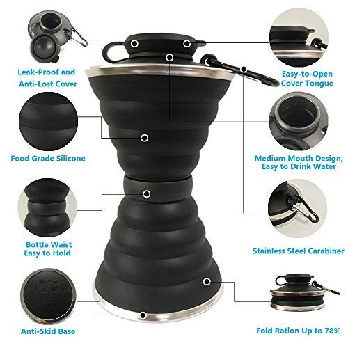 Semetor Collapsible Water Bottle, 500ml, BPA Free Silicone, Reusable, Portable, Heat Resistant, Suitable for Outdoor Activities, Easy to Clean