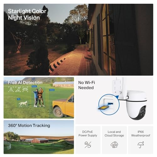 Tapo C501GW 4G 360° Outdoor Surveillance Camera with SIM Card, No Need Wi-FI, Colorful Starlight Night Vision, Free AI Detection, DC/PoE Power, IP66, Local and Cloud Storage
