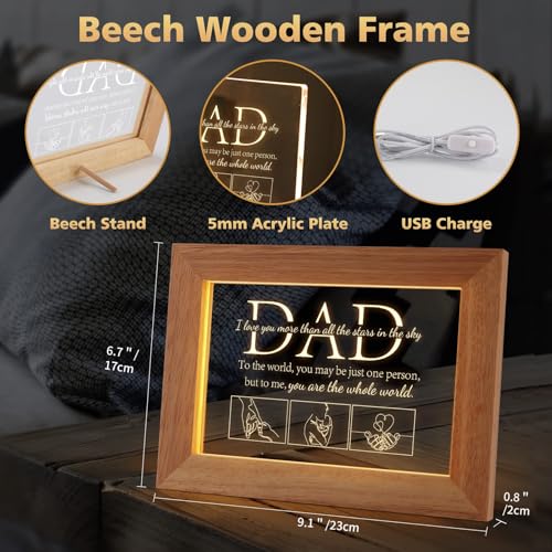 Azonee Dad Birthday Gifts from Daughter Son, Dad Gifts for Men Night Warm White Light Frame with Grateful Sayings Gifts，Bedroom Decor for Birthday Fathers Day Presents