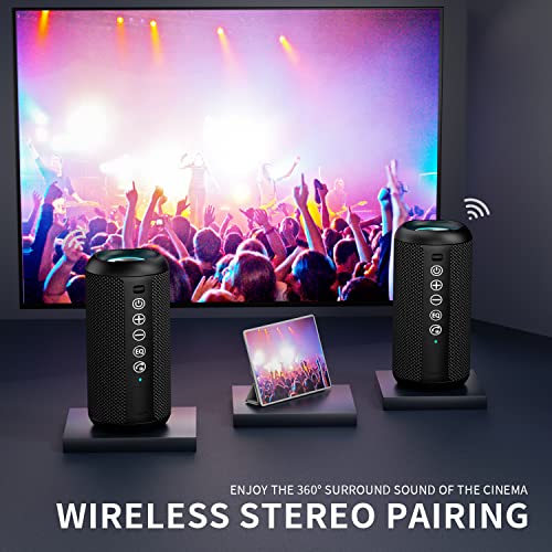 Ortizan Portable Bluetooth Speakers, IPX7 Waterproof Wireless Speaker with 24W Loud Stereo Sound, Outdoor Speaker with Bluetooth 5.3, Deep Bass, RGB Lights, Dual Pairing, 30H Playtime for Home, Party