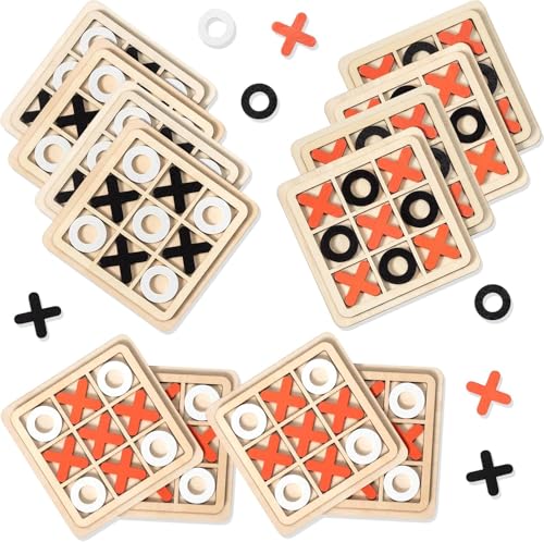 AWH 12-Pack Wooden Tic-Tac-Toe Board Game Set – Classic XO Strategy Puzzle for Family & Friends – Portable Travel-Friendly Educational Board Game – Engaging Brain-Boosting for Parties, & Gatherings