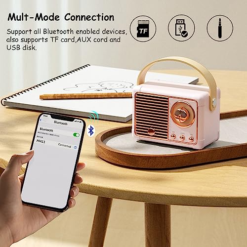 Baolira Retro Bluetooth Speaker, Portable Wireless Speaker with Crystal Clear Stereo Sound Rich Bass, Best Birthday Gifts Ideas for Women Teenage (Pink)