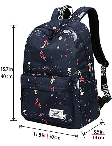 School Bookbags for Kids, Cute Galaxy Stars Planets Backpack College Bags Daypack Travel Bag by Mygreen (Black)