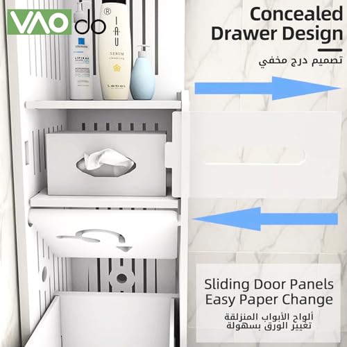 VAODO Bathroom Multi-Level Corner Cabinet, Standing Freestanding Bathroom Storage Cupboard,Bathroom Toilet Paper Holder, Organize Shelf, with Trash Can, Small（90cm Tall, Trash Can）
