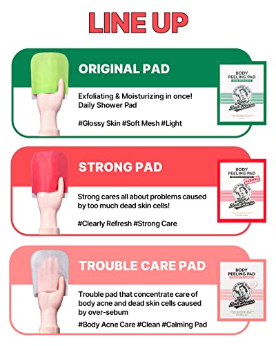 Mom's Bath Recipe Body Peeling Pad Strong, All in One Bubble Body Wash & Scrub Gloves with Kelp & Biotics, Intense Exfoliating Mitts for Dead Skin Cells, Goosebumps and Scaly Skin, 8 Sheets