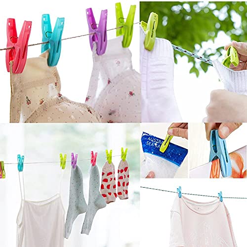 CHAYA 30Pcs Clothes Pegs with Plastic Basket, Multi-Purpose Resistant Laundry Clothes Pin Clips with Sturdy Springs for Outdoor Clothesline Food Bag(Random Color)