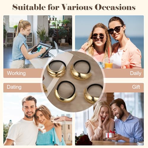 papasgix 3 Metal Hair Ties, Ponytail Cuffs - Gold & Silver Hair Accessories for Women (Gold Set 01)