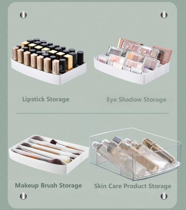 TAPIT Acrylic Clear Makeup Organizer and Storage Stackable Extra Large Skin Care Cosmetic Display Case with Pulley Makeup Accessories Beauty Skincare Product Organizer (White)