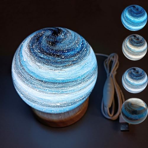 Night Galaxy Lamp, Kids Moon Light Decorative Star Lights with Wooden Stand, 3D Galaxy Moon Lights, Suitable as Night Lights Bedroom Decorations, Stocking Stuffers for Kids Adults Women