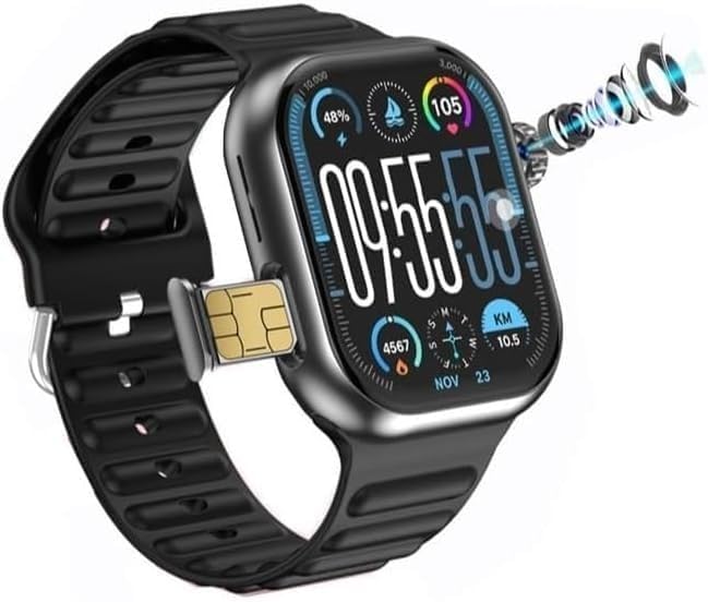 Bull Telzeal Andriod AMOLED 4G 5G 2.2 Inch AMOLED Display Smartwatch with 8MP Camera Sim card Slot 3 Pair Straps and Charging Cable Designed for Ladies and Gents (Black) (Black)