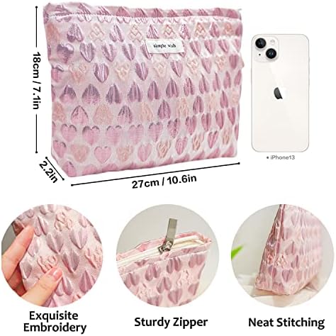 STARDW Flower Cosmetic Bags Makeup Bags for Women and Girls,Travel Makeup Bag Large Capacity Canvas Makeup Bag,Makeup Organizer Bag Zipper Pouch, Embossed pink, Large Capacity Aesthetic Makeup Bags