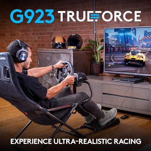 Logitech G923 Racing Wheel and Pedals, TRUEFORCE Feedback, Responsive Driving Design, Dual Clutch Launch Control, Genuine Leather Steering Wheel Cover, for PS5 Pro, PS5, PS4, PC - Black - UAE Version