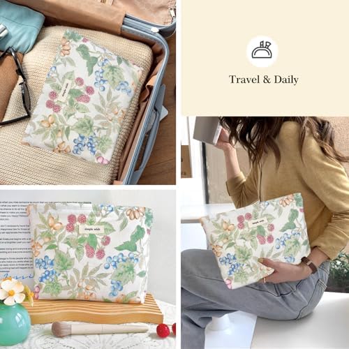 STARDW Flower Cosmetic Bags Makeup Bags for Women and Girls,Travel Makeup Bag Large Capacity Canvas Makeup Bag,Makeup Organizer Bag Zipper Pouch, Embossed pink, Large Capacity Aesthetic Makeup Bags
