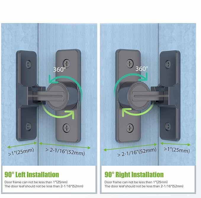 Tazweeq Hardware Door Latch, 90 Degree Heavy Duty Door Latch, Flip Safety Door Latch, Barn Sliding Door Latch for Garden, Bathroom, Outdoor, Garage, Window (Grey)