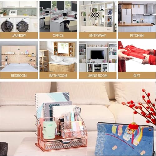 AM ANNA Rose Gold Desk Organizer, Heavy Duty Office Stapler Stationery Desk Accessiories for Office School Home,Staplers for Desk (Desk Organizer)