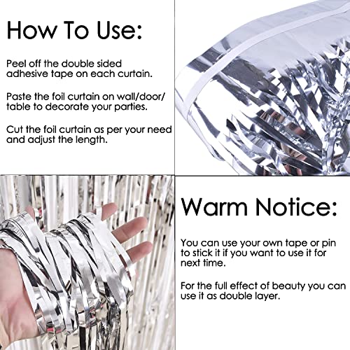 BrainGiggles Silver Metallic Foil Fringe Curtain Pack of 2– 6Ft x 3Ft Self Adhesive Tinsel Streamers Party Backdrop for Birthday, Bachelorette, Wedding, Baby Shower, Eid, Graduation Party Decorations