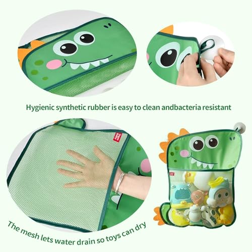 Azonee Mesh Bath Toy Organizer Duck Dinosaur Extra Bath Toy Storage Net 8 Strong Hooks Cute Bathtub Toy Organizer and Bath Shower Caddy Solution for Kids & Bath Toys for Toddlers 2PCS