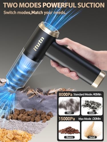 itutn Mini Car Vacuum Cleaner, 15000PA Powerful Suction, Portable Cordless Vacuum for Car, Handheld Small Vacuum Cleaner & Air Duster for Home, Desk,PC, Keyboard (Mini Vacuum + 11 attachments)