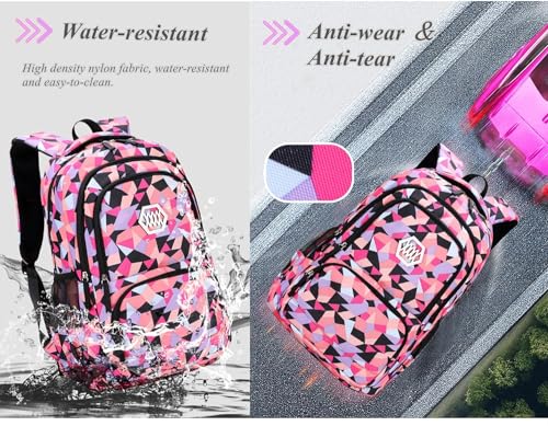 School Backpack for Girls, Teenage Laptop Bags Backpack and Lunch-Bag Set for Girls-Boys School Elementary Bookbags, 3Pcs Primary School Bag Backpack with Lunch Kit