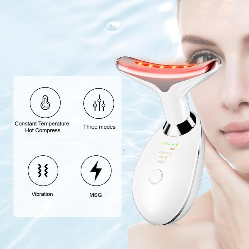FITTO White Neck Face Massager, Face Sculpting Tool with 3 Color Modes,Ergonomic Design for Neck & Jawline, Rechargeable LED for Beauty & Relaxation