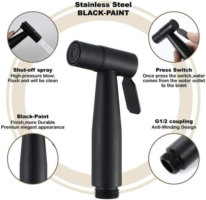 hairstore Black Small Compact Bidet shattaf Sprayer with Black Hose 1.5 m Cloth Diaper Sprayer Bathroom Handheld Bidet Toilet Stainless Steel Tap Spray Shattaf Toilet Cleaning Faucet,