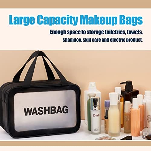 YIMIKE Travel Toiletry Bag,Large Clear Makeup Bags, 2 in 1 Cosmetics Bag,Transparent Skin Care Bag for Toiletries,Waterproof & Draining Make up Bags,PVC Thickened Wash Bag for Women Men (Pink)