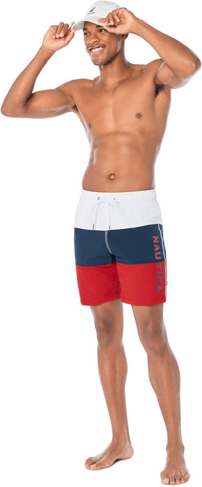Nautica mens Quick Dry Classic Logo Tri-block Series Swim Trunk Swim Trunks
