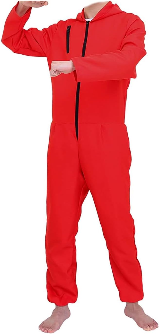 Money Heist Costume Red Jumpsuit with Salvador Dali Mask and Gloves Unisex Halloween Cosplay Outfit for Men Women Carnival Book Day Fancy Dress Full Set TV Show