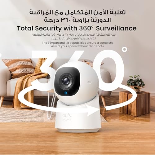 eufy Security Indoor Cam C220, 2K Resolution Security Camera with 360° PTZ, Plug-in Security Indoor Camera with 2.4G Wi-Fi, Human/Motion AI, Night Vision, AI Tracking, HomeBase S380 Compatible