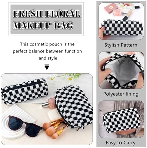 ZLFSRQ 3Pcs Checkered Makeup Bag for Women Large Cosmetic Bag Set Travel Toiletry Bag Makeup Pouch Bag for Purse Pink Zipper Storage Bag Organizer Cute Small Aesthetic Girls Car Essentials Bag