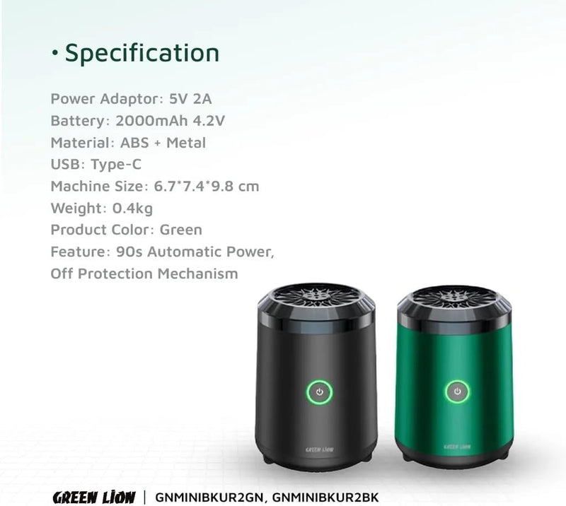 Green Lion Smart Bakhour Rechargeable Electric Car Incense Burner, USB-C Portable Mini Burner, Aluminum Alloy Design, Strong Power for Fast Burning, Long-Lasting Fragrance - Green